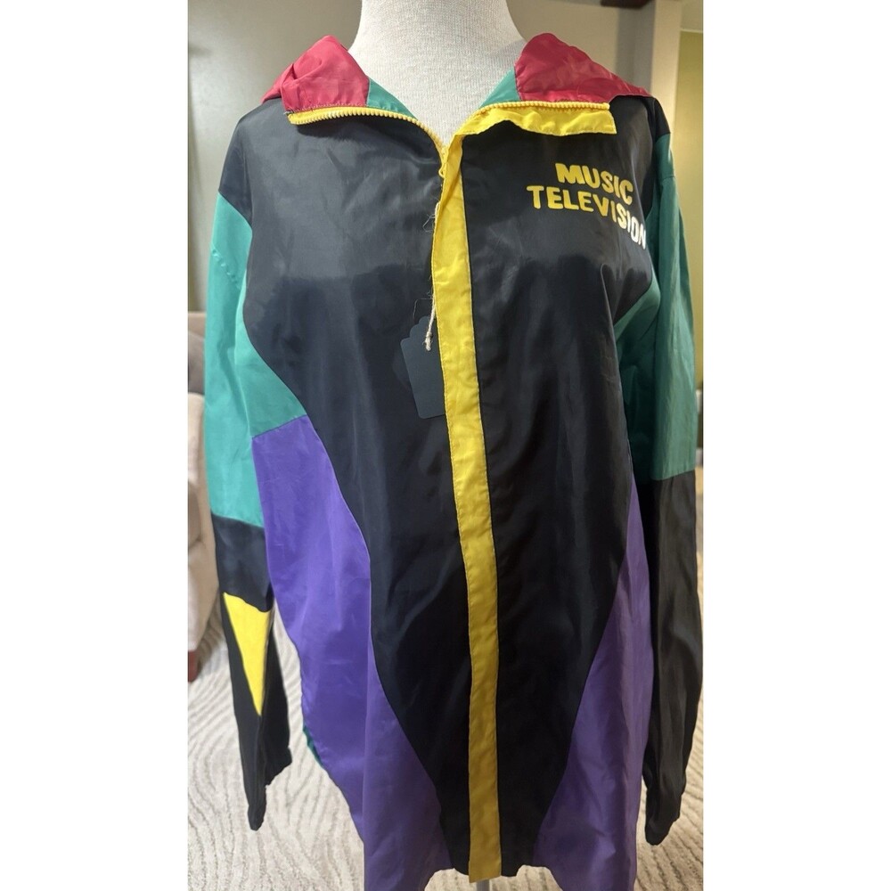 MTV Hoodie Windbreaker Jacket 2020 Viacom Size Large 90’s Inspired Color Block L